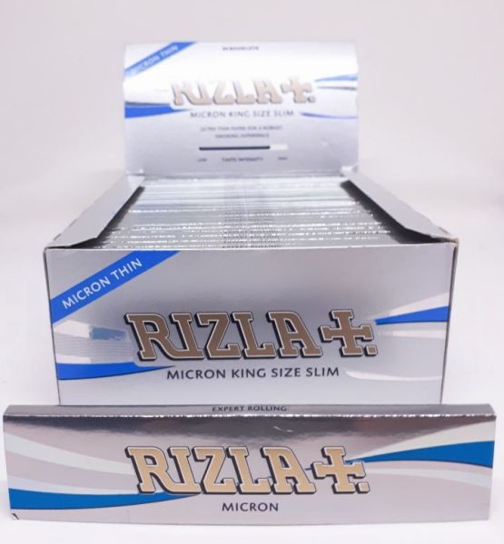 Rizla Cigarette Micron Thin Rolling Paper - Silver - King Size Slim - 50 Booklets - Vape wholesale supplies